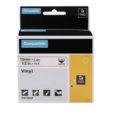 Compatible Dymo A18445 IND  Vinyl Labels(5.5m) Rhino Tape, 19mm Black on White
